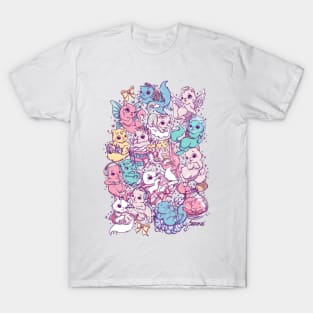 Cat lady doodle design with many cats T-Shirt